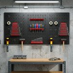 28 Piece Metal Peg Board with Accessories, Shelf Tool Organizer, Black and Red