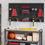 28 Piece Metal Peg Board with Accessories, Shelf Tool Organizer, Black and Red