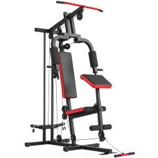 Soozier Home Gym Equipment, Multifunctional Weight Machine with Pulley System for Full Body Strength Training, Black