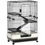 45"H Guinea Pig Cage, 4-Level Rabbit Cage for Ferret, Chinchilla, Hedghog, Bunny, Small Animal Habitat with Wheels, Slide-out Tray, Ramp, Black
