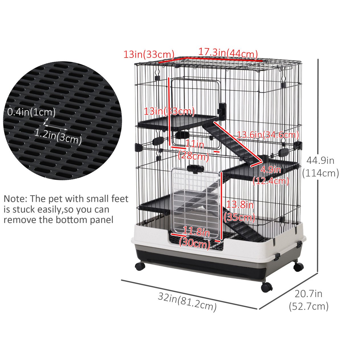 45"H Guinea Pig Cage, 4-Level Rabbit Cage for Ferret, Chinchilla, Hedghog, Bunny, Small Animal Habitat with Wheels, Slide-out Tray, Ramp, Black