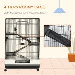 45"H Guinea Pig Cage, 4-Level Rabbit Cage for Ferret, Chinchilla, Hedghog, Bunny, Small Animal Habitat with Wheels, Slide-out Tray, Ramp, Black