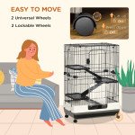 45"H Guinea Pig Cage, 4-Level Rabbit Cage for Ferret, Chinchilla, Hedghog, Bunny, Small Animal Habitat with Wheels, Slide-out Tray, Ramp, Black