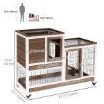 Wooden Rabbit Hutch, Indoor Bunny Cage with Wheels, Pull Out Trays, Run, Brown
