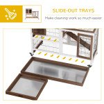 Wooden Rabbit Hutch, Indoor Bunny Cage with Wheels, Pull Out Trays, Run, Brown