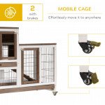 Wooden Rabbit Hutch, Indoor Bunny Cage with Wheels, Pull Out Trays, Run, Brown