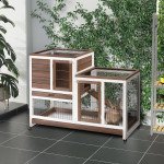 Wooden Rabbit Hutch, Indoor Bunny Cage with Wheels, Pull Out Trays, Run, Brown