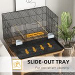 Birdcage for Canaries, Lovebirds Finches, Budgie Cage with Removable Tray, Bottom Mesh Panel, Wooden Perches, Food Containers, 30"L x 18"W x 18"H, Black