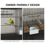 Birdcage for Canaries, Lovebirds Finches, Budgie Cage with Removable Tray, Bottom Mesh Panel, Wooden Perches, Food Containers, 30"L x 18"W x 18"H, Black