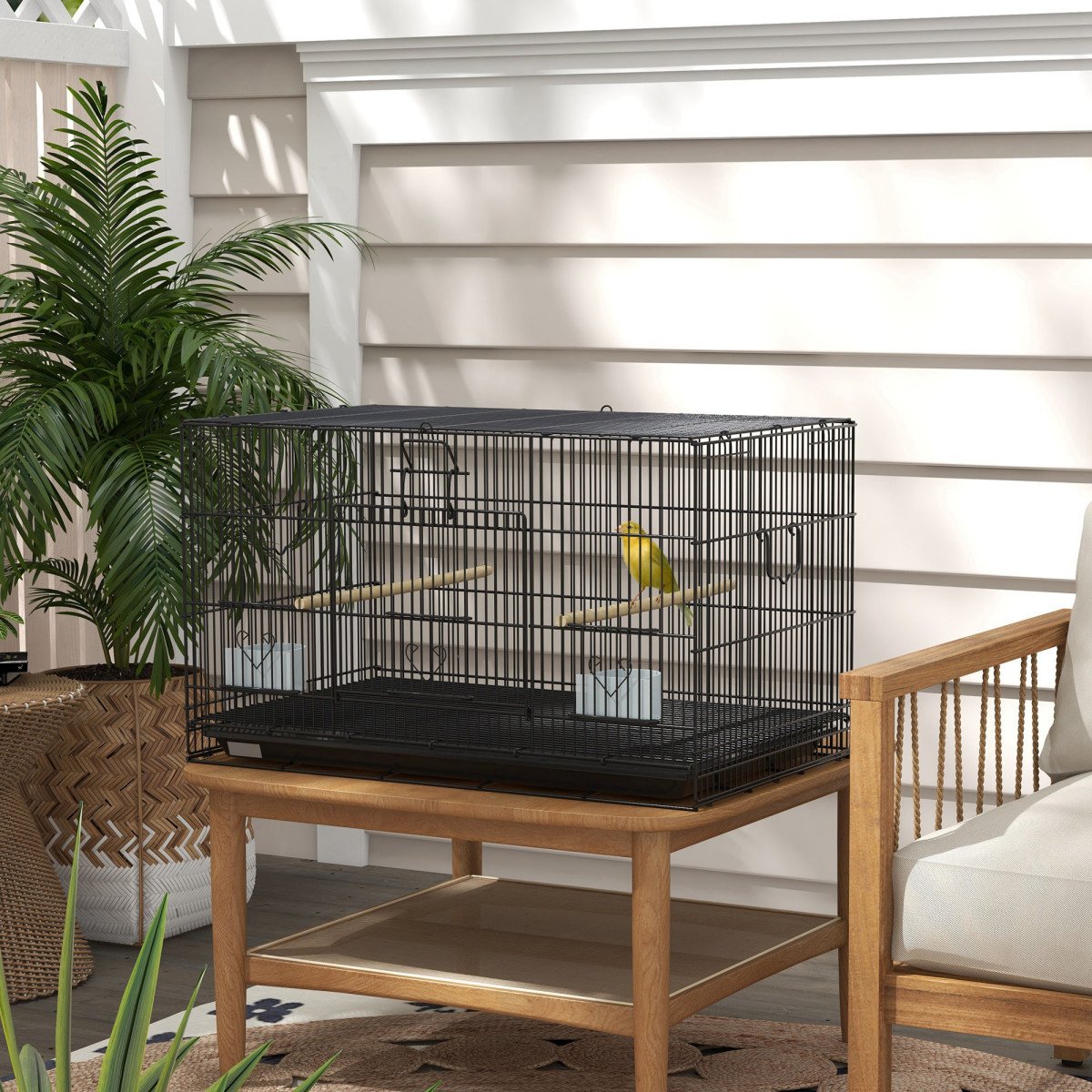 Birdcage for Canaries, Lovebirds Finches, Budgie Cage with Removable Tray, Bottom Mesh Panel, Wooden Perches, Food Containers, 30"L x 18"W x 18"H, Black