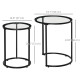 Set of 2 Nesting Coffee Tables with Metal Base, Round Side Table with Tempered Glass Tabletop for Living Room, Bedroom, Black