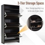 Slim Shoe Storage with 3 Flip Drawers and Adjustable Shelves Shoe Cabinet Organizer for 9 Pair, Coffee
