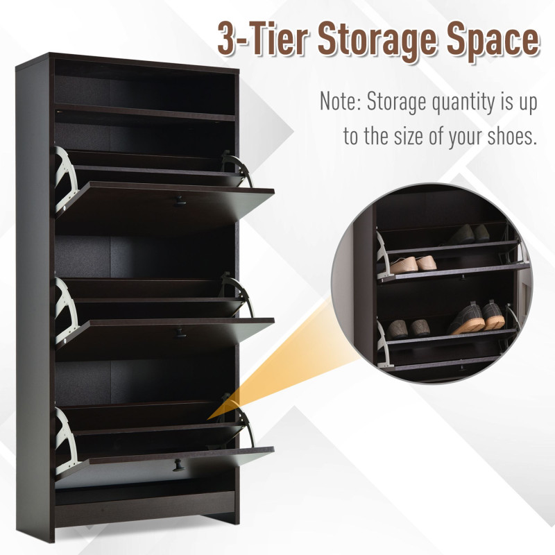 Slim Shoe Storage with 3 Flip Drawers and Adjustable Shelves Shoe Cabinet Organizer for 9 Pair, Coffee