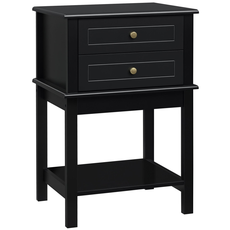 Modern Sofa Side Table, Accent End Table with Drawers and Storage Shelf, Nightstand for Bedroom Living Room, Black