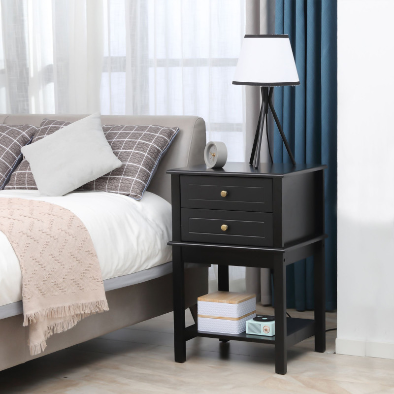 Modern Sofa Side Table, Accent End Table with Drawers and Storage Shelf, Nightstand for Bedroom Living Room, Black