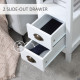 Slim End Table with 2 Drawers and Storage Shelf, Sofa Side Table for Living Room, Narrow Nightstand, White