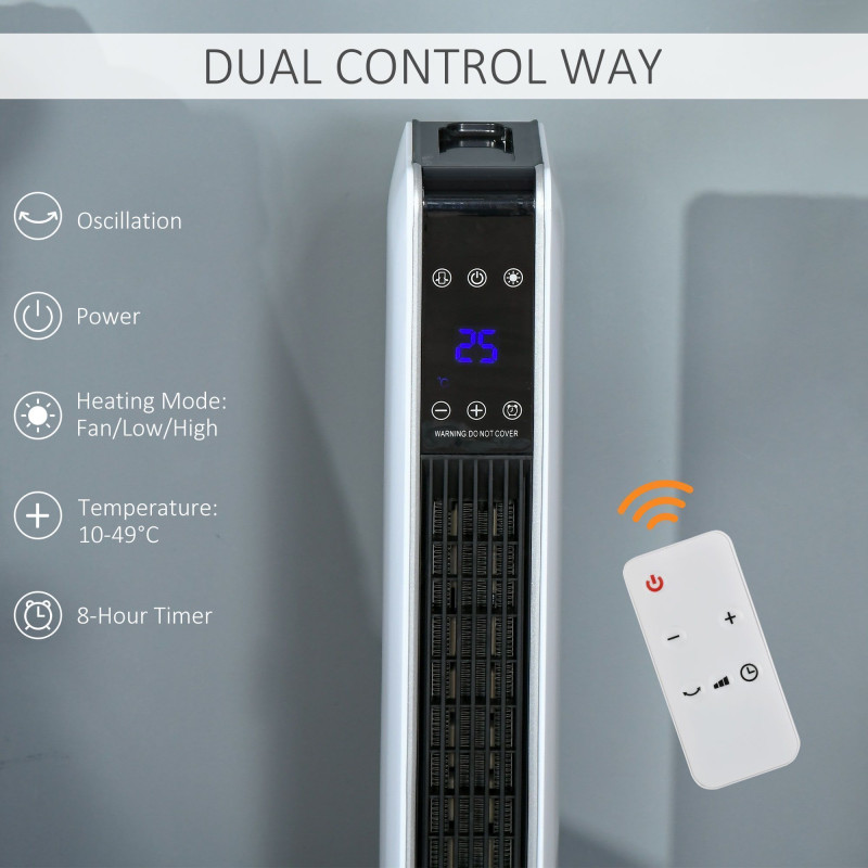 Ceramic Tower Heater, Oscillating Space Heater with Remote Control, Timer, Tip-Over & Overheat Protect, 750W/1500W
