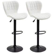Bar Stools Set of 2 Adjustable Height Swivel Bar Chairs in PU Leather with Backrest & Footrest, White