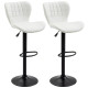 Bar Stools Set of 2 Adjustable Height Swivel Bar Chairs in PU Leather with Backrest & Footrest, White