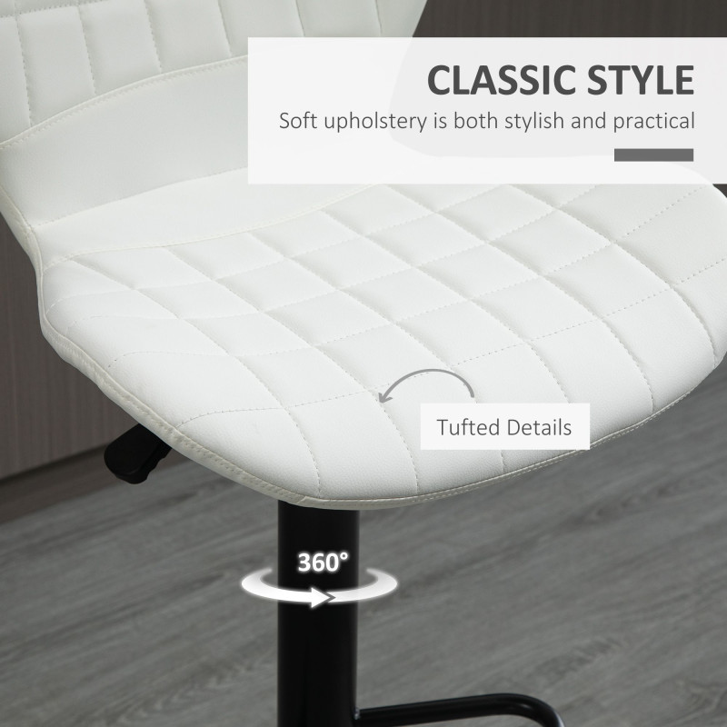 Bar Stools Set of 2 Adjustable Height Swivel Bar Chairs in PU Leather with Backrest & Footrest, White