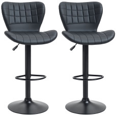 Bar Stools Set of 2, Adjustable Height Swivel Bar Chairs, PU Leather Upholstered Kitchen Counter Stools with Wide Seat, Back and Footrest, Black