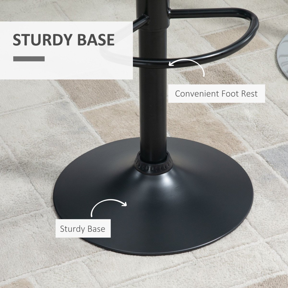 Bar Stools Set of 2, Adjustable Height Swivel Bar Chairs, PU Leather Upholstered Kitchen Counter Stools with Wide Seat, Back and Footrest, Black