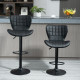 Bar Stools Set of 2, Adjustable Height Swivel Bar Chairs, PU Leather Upholstered Kitchen Counter Stools with Wide Seat, Back and Footrest, Black