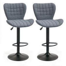 Bar Stools Set of 2, Adjustable Height Swivel Bar Chairs, Linen-feel Fabric Upholstered Kitchen Counter Stools with Wide Seat, Back and Footrest, Grey