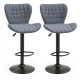 Bar Stools Set of 2, Adjustable Height Swivel Bar Chairs, Linen-feel Fabric Upholstered Kitchen Counter Stools with Wide Seat, Back and Footrest, Grey