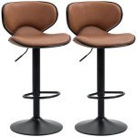 Vintage Set of 2 Microfiber Cloth Adjustable Bar Height Stools with Swivel Seat, Brown