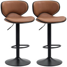 Vintage Set of 2 Microfiber Cloth Adjustable Bar Height Stools with Swivel Seat, Brown