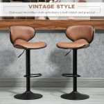 Vintage Set of 2 Microfiber Cloth Adjustable Bar Height Stools with Swivel Seat, Brown