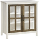 Kitchen Sideboard, Glass Door Buffet Cabinet, Accent Storage Cabinet with 2 Glass Doors and Adjustable Shelf for Dining Room, Living Room, Distressed White