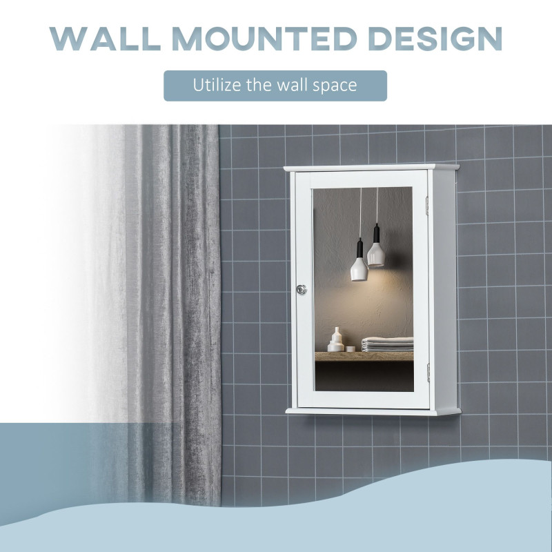 Bathroom Mirror Cabinet, Wall Mounted Medicine Cabinet with Door and Shelves, White
