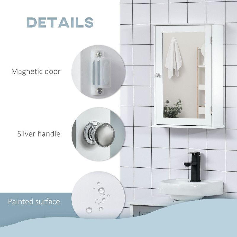 Bathroom Mirror Cabinet, Wall Mounted Medicine Cabinet with Door and Shelves, White