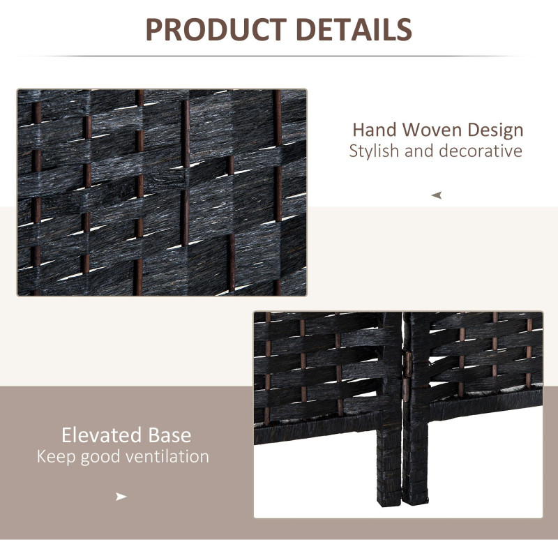 6ft Folding Room Divider, 3 Panel Wall Partition with Wooden Frame for Bedroom, Home Office, Black