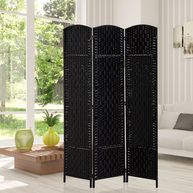 6ft Folding Room Divider, 3 Panel Wall Partition with Wooden Frame for Bedroom, Home Office, Black