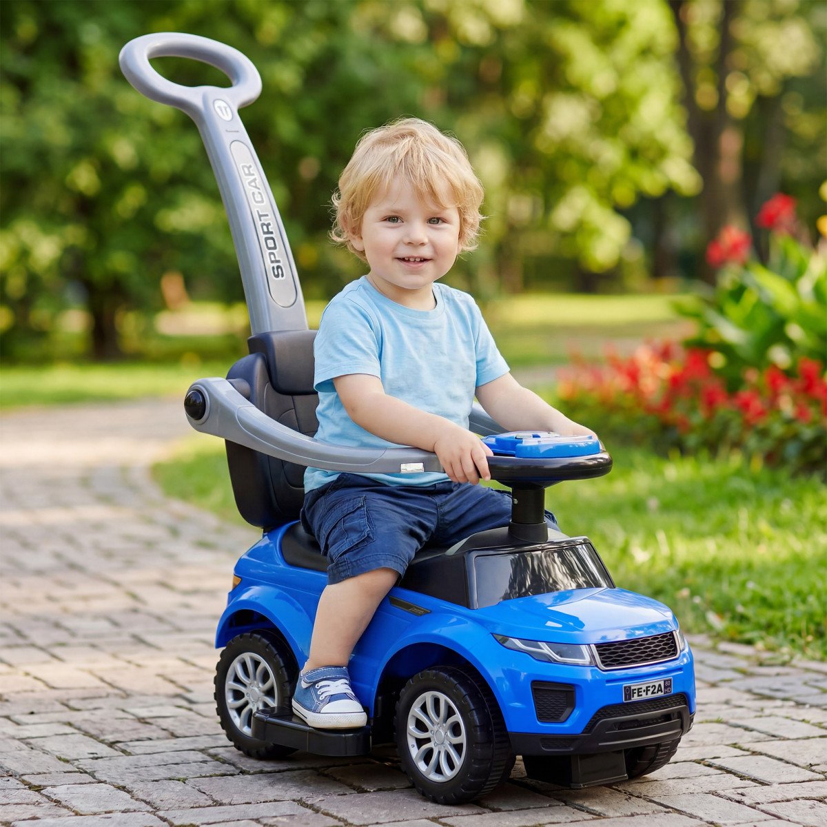 2-in-1 Kid Ride-On Push Car Sliding Car, Ride-On Toy for Boys and Girls Toddlers 1–3 Years Old, with Horn, Music, Light Function, Secure Bar, Blue