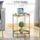 2-Tier Gold Side Table, Round Nightstand with Removable Trays Folding Metal Frame Adjustable Foot End Table for Living Room Bedroom