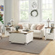 Farmhouse Coffee Table, Square Center Table with Flip-top Lids, Hidden Storage Compartment and Wooden Legs, Antique White