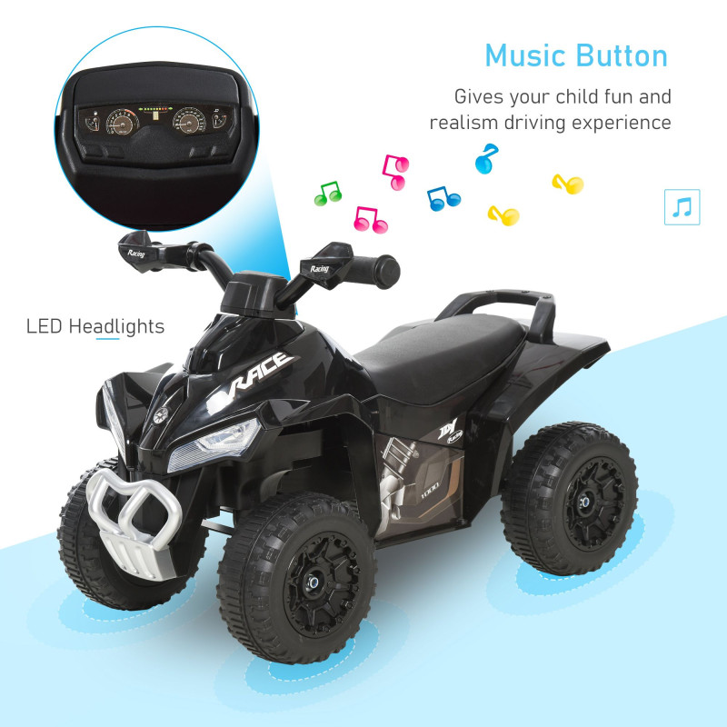 No-Power Baby Ride-On Toy for Toddlers, Kids Foot-to-Floor Sliding Car with 4 Wheels, Music, and Lights, for Ages 18–36 Months, Black