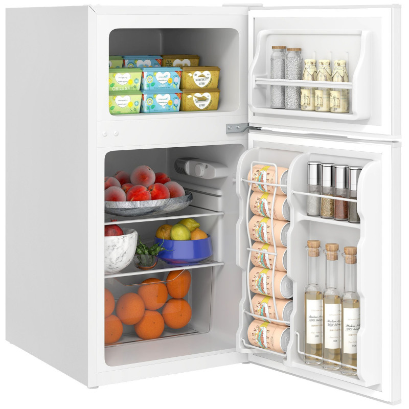 3.2 Cu Ft Compact Refrigerator, Mini Fridge with Freezer, Adjustable Shelves and Reversible Doors for Bedroom, White