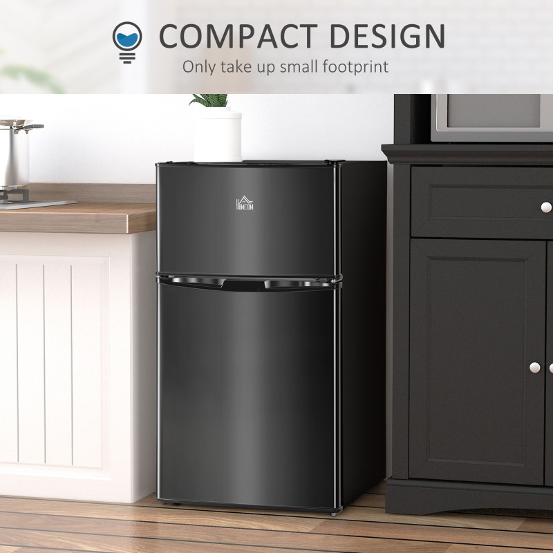 3.2 Cu Ft Compact Refrigerator, Mini Fridge with Freezer, Adjustable Shelves and Reversible Doors for Bedroom, Black