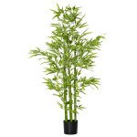 5FT Artificial Bamboo Tree Faux Decorative Plant in Nursery Pot for Indoor Décor