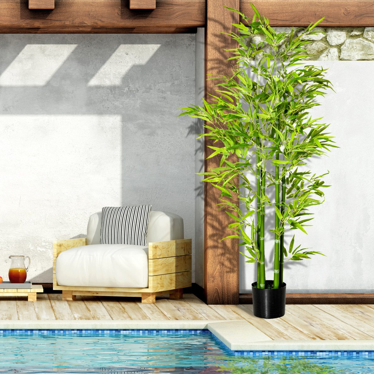 5FT Artificial Bamboo Tree Faux Decorative Plant in Nursery Pot for Indoor Décor