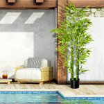 5FT Artificial Bamboo Tree Faux Decorative Plant in Nursery Pot for Indoor Décor