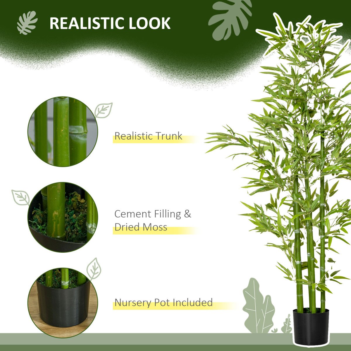 5FT Artificial Bamboo Tree Faux Decorative Plant in Nursery Pot for Indoor Décor