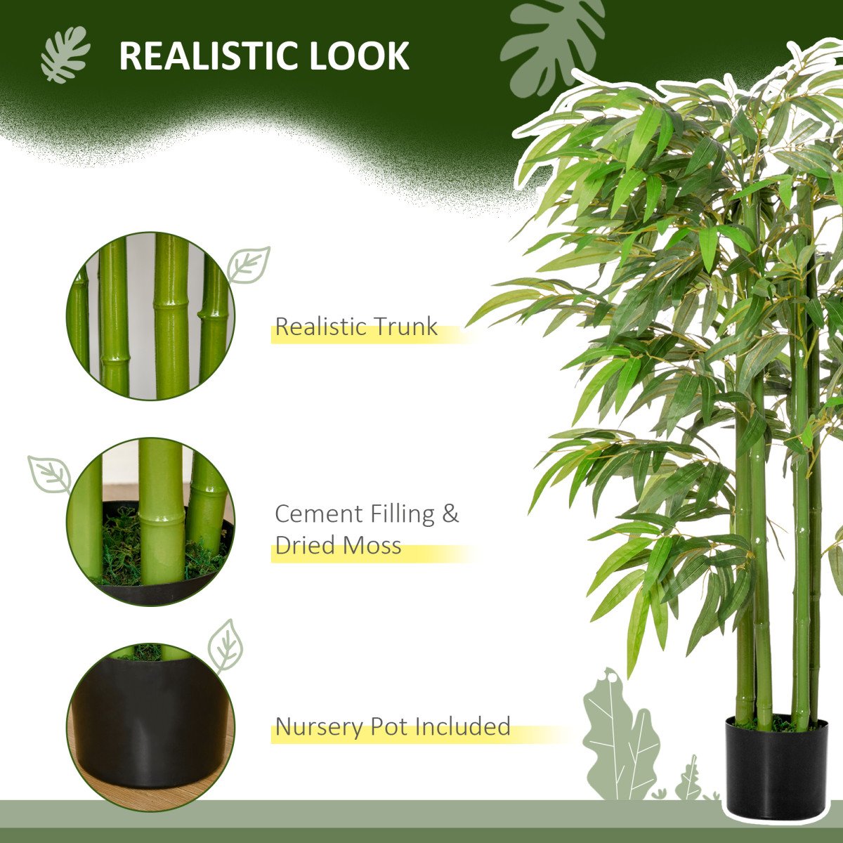 4.6FT Artificial Bamboo Tree Faux Decorative Plant in Nursery Pot for Indoor Décor