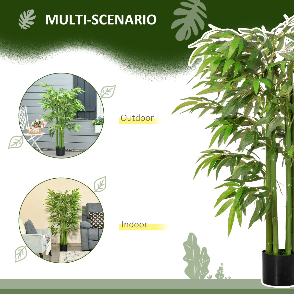4.6FT Artificial Bamboo Tree Faux Decorative Plant in Nursery Pot for Indoor Décor