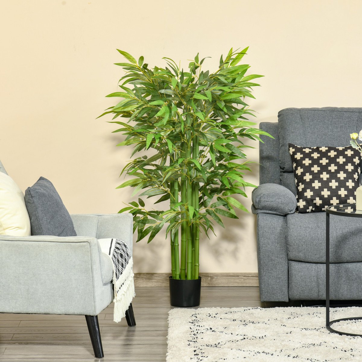 4.6FT Artificial Bamboo Tree Faux Decorative Plant in Nursery Pot for Indoor Décor